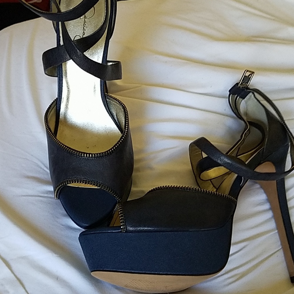 Jessica Simpson navy stilettos